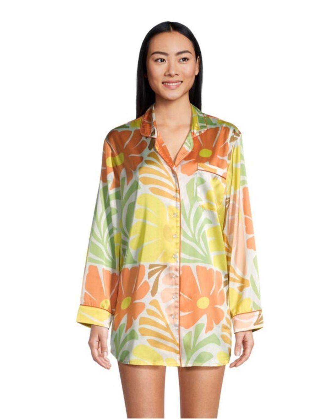 World Market Retro Floral Satin Nightshirt & Pants Size S/M